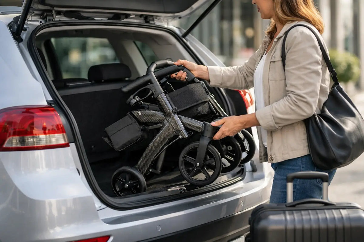 Carbon-Rollator leicht transportieren im Alltag